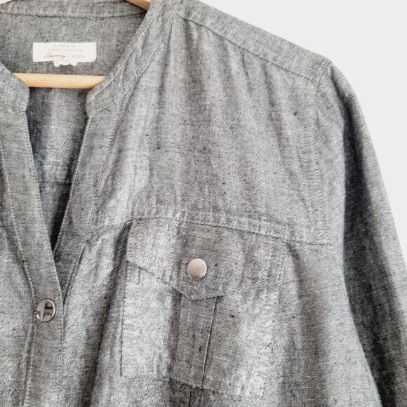 CHARTER CLUB / 100% Linen Utility Sleeve Jacket Metallic Silver Gray Sz L Petite - Picture 6 of 14